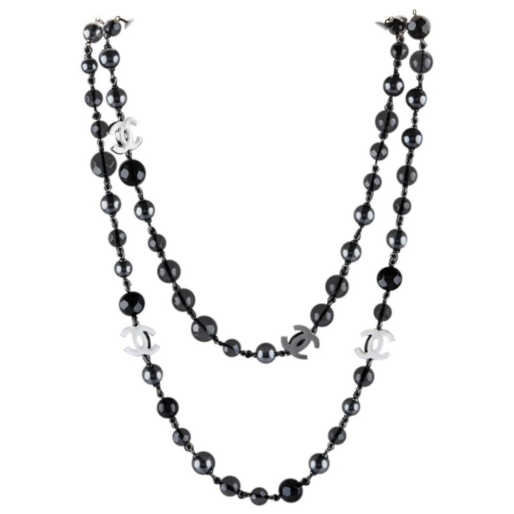 Chanel Faux pearl & Resin Bead CC Station Necklace